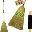 Straw Broom,Handmade Corn Broom Made from Natural Corn stalks, Outdoor Broom Equipped Wooden Handle. Natural Broom Reinforced