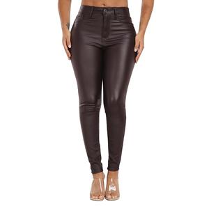 Womens High Waisted Stretch Faux Leather Pants PU Coated Legging Juniors Purple Brown (095-purple Brown 5)