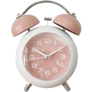 TXY Alarm Clock, Metal 4 Inch Desk Table Analog Clock Silent with Night Light for Dormitory Home Office Travel Decor Alarm Clock (Pink)