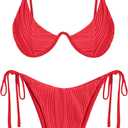 ZAFUL Women's Bikini Sets Ribbed Two Piece Swimsuits Underwire Adjustable Back Clasp Bathing Suit Side Tie Thong Swimwear (Red) S