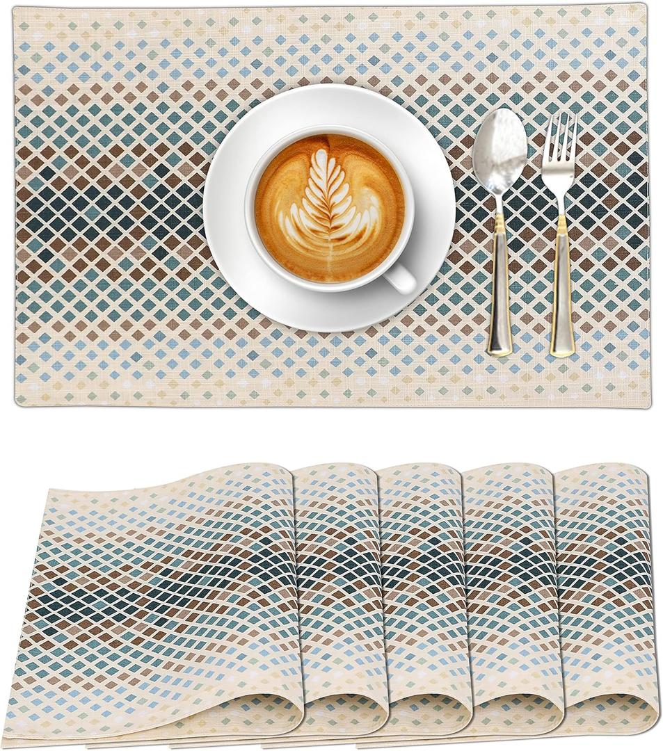 Ruvanti Placemats 100% Cotton 13x19 Inch, Dining Table Placemats Set of 6, Modern Place Mats for Dining Table Decor, Kitchen & Table Linens, Coffee Mat for Christmas Dinners - Faded