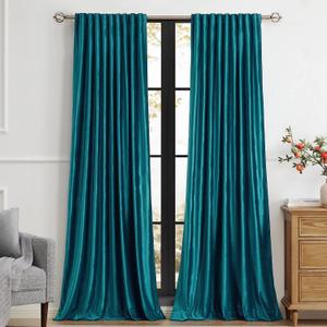 PRIMROSE Teal Velvet Curtains 90 inch Long for Living Room,Set of 2 Panels Blackout Rod Pocket Back Tab Window Treatment Room Darkening Heavy Decorative Curtains Drapes for Bedroom