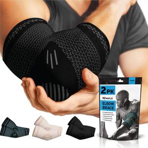 POWERLIX 2Pack Elbow Orthopedic Brace Compression Support (Pair) - Elbow Sleeve for Tennis, Golfers Elbow, Bursitis, and Sprains, Arthritis, Tendonitis. Pain Relief (Black, XL) (Black, XL)