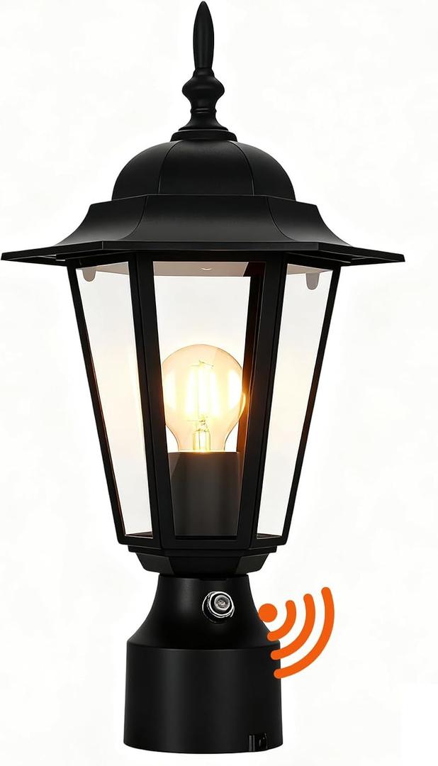 Dusk to Dawn Outdoor Post Light, Waterproof Aluminum Outdoor Lamp Post Lantern Fixture, Black Exterior Pole Lantern with Dusk to Dawn Sensor for Outside Garage Garden Street Lighting, 1 Pack