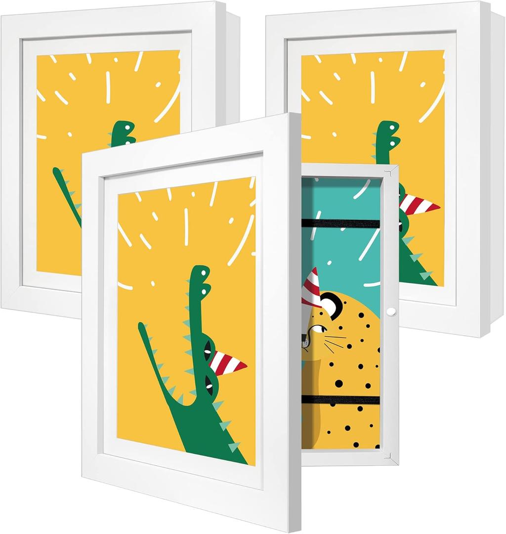 Giverny Kids Artwork Picture Frames 10x12.5 White 3 Pack, Glass Kids Artwork Frames Changeable for Wall Mount, 10x12.5 Frame with 8.5x11 Mat, for Kids Art Drawings Art Projects A4 Schoolwork