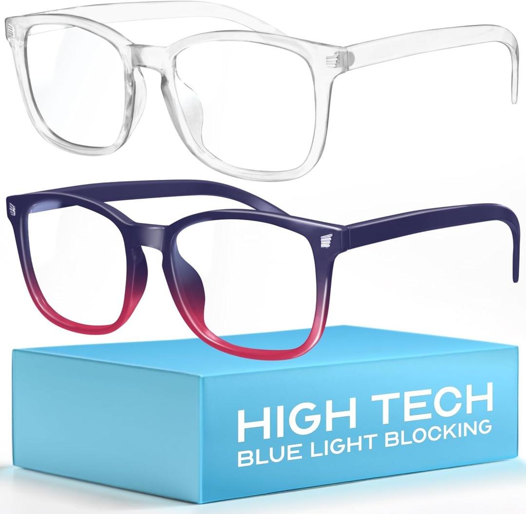 livho High Tech Blue Light Glasses - Advanced 99% Blue Light Blocking Computer Glasses - Anti Eyestrain & UV Glare Protection (*B4 Clear+blue Purple)