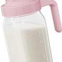 Breast Milk Pitcher Jug - 32 oz Glass Mason Jar Airtight Pitcher with Pour Spout Handle for Breastmilk, Iced Tea, Ice Drinks Storage ContainerPink