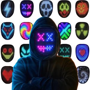 Led Mask Halloween Costume for Kids Adults, Face Transforming Light up Mask with Gesture Sensing, Cool Toys Great Gift for Birthday Costume Party Christmas