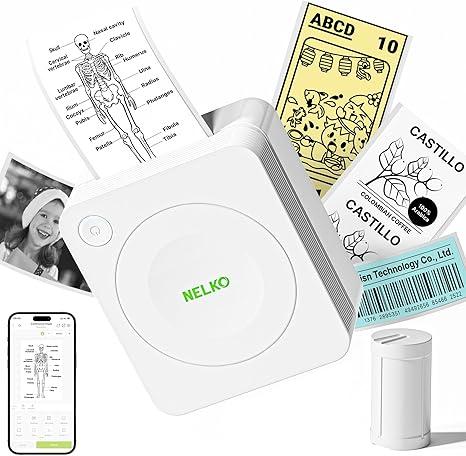 Nelko Sticker Printer, PM230 Print Pod Mini Bluetooth Portabel Sticker Maker with 1 Rolls Paper, Print Pods with Multiple Templates for Phone & Tablet, Smart AI APP Family, White