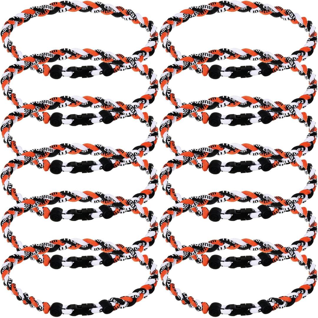 Zeyune 12 Pcs 18" Baseball Necklace for Boys Three Braided Rope Tornado Titanium Baseball Rope Necklace for Men Sport
