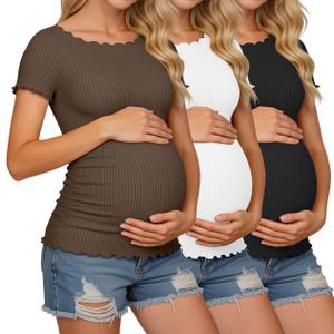 Sweetyweee 3 Pack Women's Maternity Cotton Shirts (Black, L)
