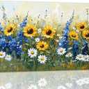 Flower Canvas Wall Art Abstract Sunflower Lavender Daisy Pictures Wall Decor Prints Wildflower Paintings Colorful Floral Poster for Bathroom Decor Framed(Flower-2,12L x 18W)