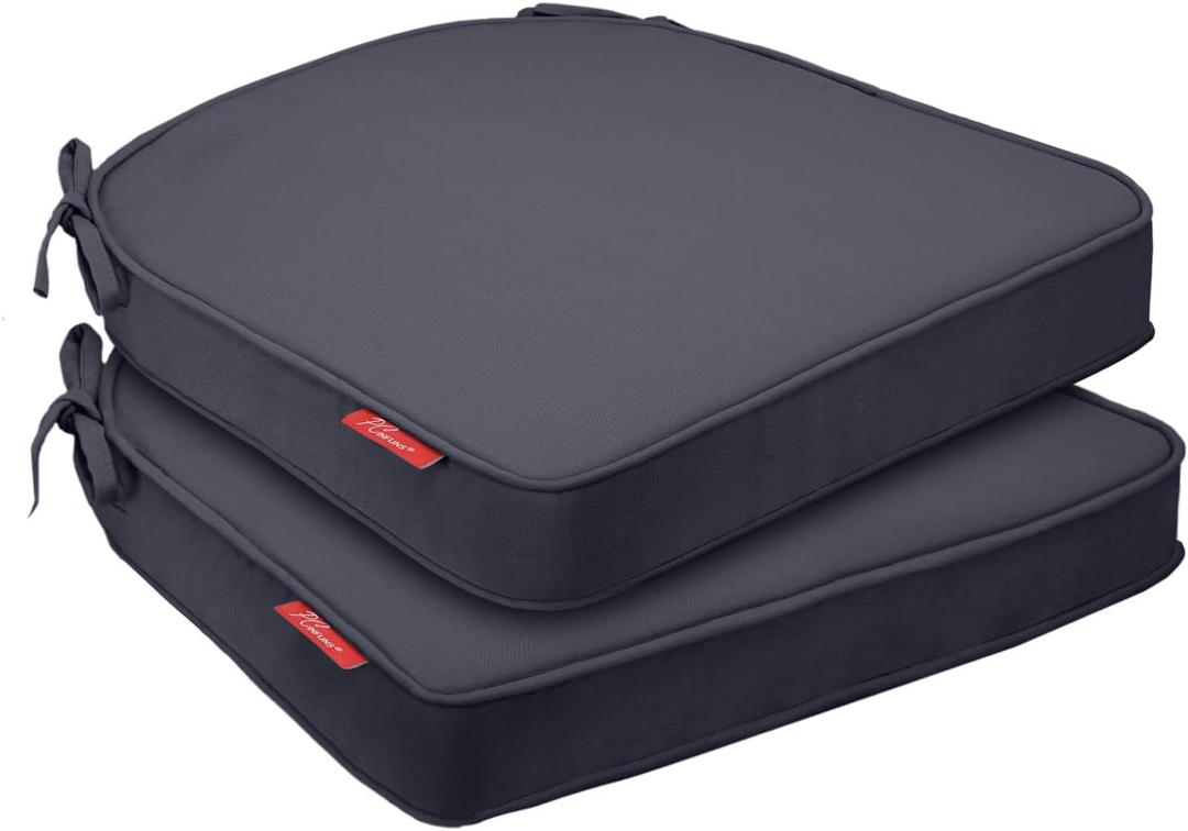 Pcinfuns Outdoor Chair Cushions Set of 2,Thick 17" x 16" x 3" Cushion for Patio Furniture, Round Corner Patio Chair Pads with Ties, Memory Foam Outdoor Seat Cushions, Black Grey