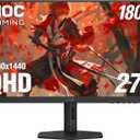 AOC Q27G4XN 27" Gaming Monitor, 2K QHD 2560x1440, 180Hz 1ms, Adaptive-Sync, Height Adjustable, 2X HDMI 2.0, 1x Display Port, Xbox/PS5/Switch Ready, 3-Year Zero-Bright-dot