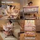 4-in-1 Baby Bassinets Bedside Sleeper, Bedside Bassinet with Wheels, 6-Height Adjustable Bassinet with Soft Mattress, Mosquito Net, Soothing Toy for Newborns & Infants(Pink), Crib
