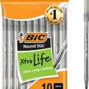 4 x BIC Round Stic Xtra Life Black Ballpoint Pens, Medium Point (1.0mm), 10-Count Pack of Bulk Pens, Flexible Round Barrel for Writing Comfort, No. 1 Selling Ballpoint Pens