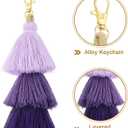 uxcell 4Pcs Tri-Layered Tassels 6.7Inch Tassel Bag Charm Bohemian Keychains Handmade Tassel Keychain for DIY Projects, Jewelry Making, Decoration (Light Purple/Purple/Dark Purple)