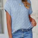 PRETTYGARDEN Women's Sweater Vest 2025 Summer Short Sleeve Tops Casual Crewneck Knit Oversized Pullover Trendy Spring Outfits (Light Blue,Large) (Blue, L)