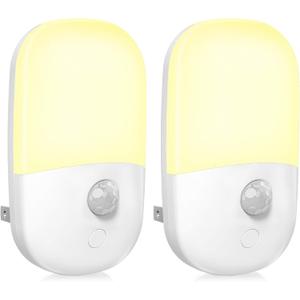 MAZ-TEK Plug in Motion Sensor Dimmable Night Light, Soft Warm White LED Nightlight with Dusk to Dawn Motion Sensor, Adjustable Brightness for Bedroom, Bathroom, Kitchen, Hallway, Stairs,2 Pack