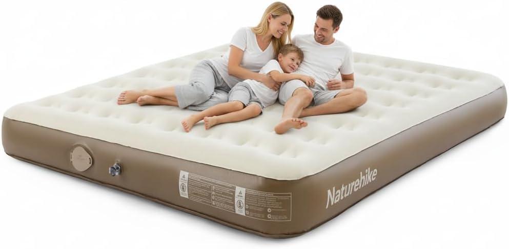 Naturehike Compact King Size Air Mattress with Built-in USB Rechargeable Pump, 992 lbs Max Support Inflatable Mattresses, Blow up Mattress Air Bed for Home, Camping, Guests, Travel (Brown)