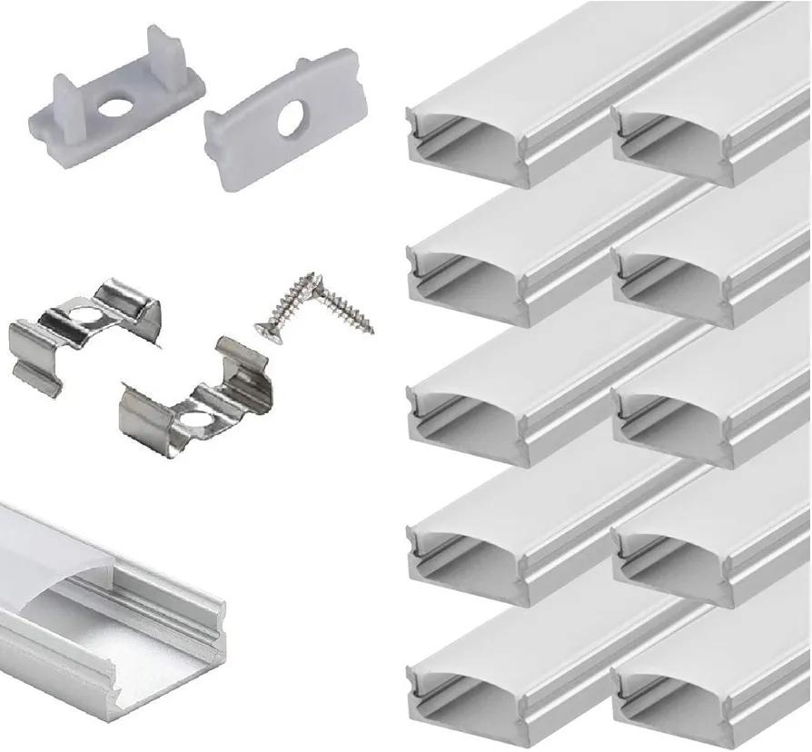 10-Pack 6.6ft/ 2 Meter U Shape LED Aluminum Channel System with Milky Cover, End Caps and Mounting Clips, Aluminum Profile for LED Strip Light Installations, Very Easy Installation