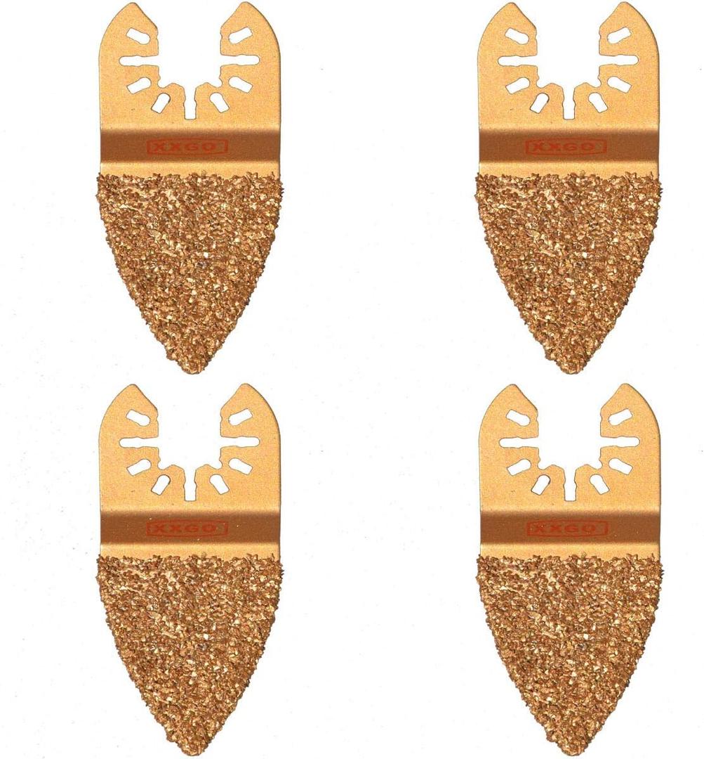 XXGO 4 Pcs Finger Carbide Oscillating Multitool Blades for Grit Grout Mortar Concrete Masonry XG401F