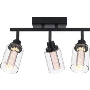 MELUCEE 3 Lights LED Tracking Light Ceiling Rotatable Spotlight Black Kitchen Ceiling Light Fixtures Bathroom Vanity Lights Wall Mounted with Clear Glass, Built-In LED Chips, 5-Color Temperature