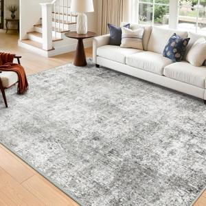 RELEANY Washable Area Rugs 6'x9' Non-Slip Modern Abstract Soft for Living Room Entryway Bedroom Nursery, Print Pattern, Gray White Grey