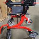 Drive Medical Nitro Duet Dual Function Foldable Rollator Walker & Transport Wheelchair for Seniors & Adults - Hand Activated Brakes & Back Support - Large Front Wheels - Red