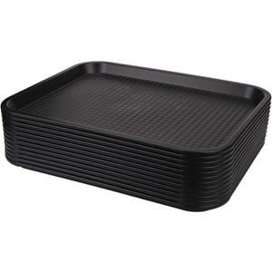 Yarlung 12 Pack Fast Food Tray, 13.7 x 10.5 Inch Plastic Restaurant Serving Tray Cafeteria Trays for Coffee Table, Kitchen, Party, Black