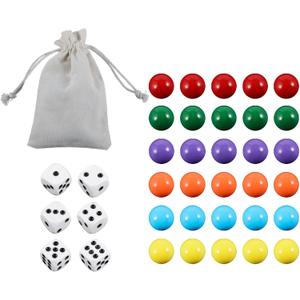 30Pcs 14MM Wahoo Board Game Replacement Marbles 6 Colors Aggravation Marbles with 6 Dices and 1 Storage Bag for Aggravation Wahoo Board Game