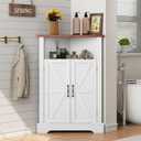 Smuxee Bathroom Corner Storage Cabinet, Farmhouse Floor Corner Cabinet with Barn Door and Adjustable Shelf, White Narrow Cabinet Organizer for Bathroom, Living Room, Kitchen, 23.4"L x 12.2"W x 38.1"H
