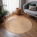 Hausattire Hand Woven Jute Braided Rug, 3 Round Natural, Reversible Boho Entry Area Rugs for Kitchen, Living Room I Farmhouse Decorative Floor Rug, 3 Feet Round