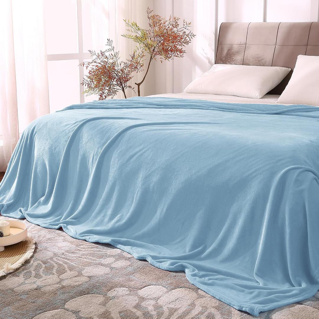 BEDELITE Fleece Blankets Queen Size Washed Blue Throw Blankets for Bed, Luxury Plush Cozy Fuzzy Blanket 90x90 inches, Super Soft Warm Lightweight Throw Blanket All Seasons Suitable