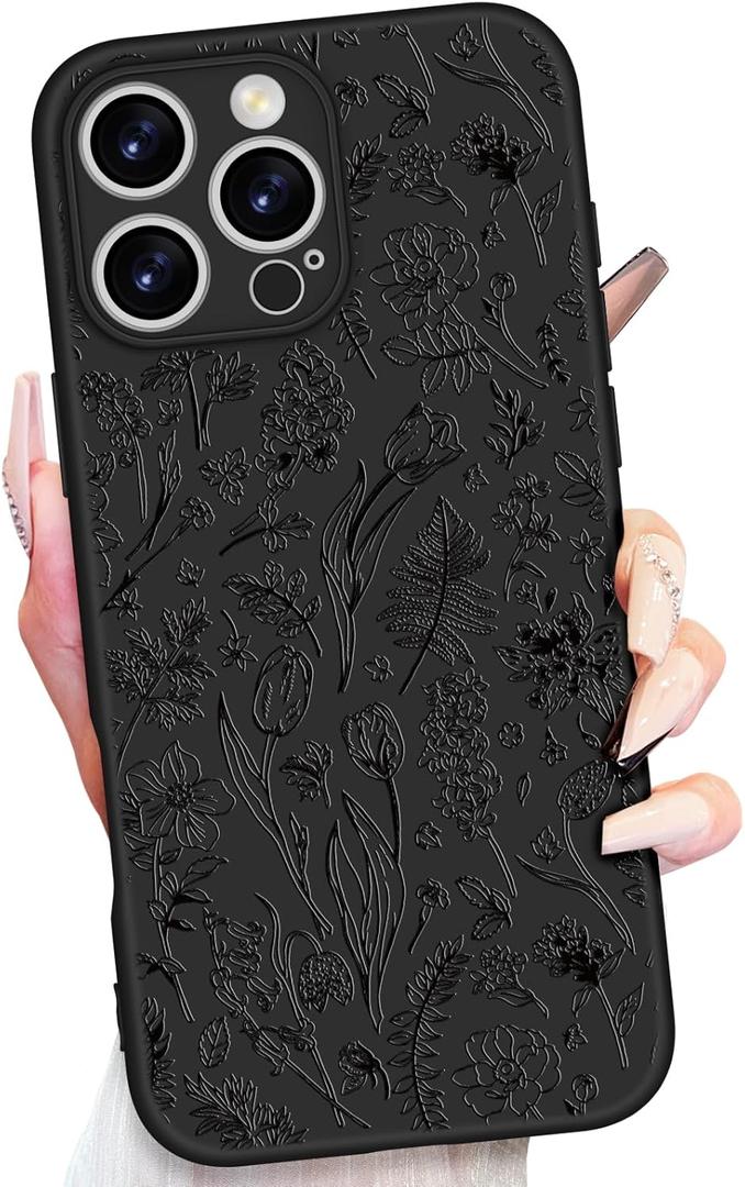 Toycamp for iPhone 16 Pro Max Case - Women Girls Flower Floral Cute Phone Cover Black Frosted Slim Fit Design Soft TPU Shockproof Protective Girly Pretty Fashion Case for iPhone 16 Pro Max 6.9 Inch