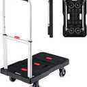 Folding Hand Truck Platform Truck 330 Lbs Heavy Duty Dolly Cart with Wheels, Fully Folded Push Cart, Portable Trolley Utility Cart for Easy Storage, Garage Moving Shopping Home Office (26.8" x 16.1"Platform, 4x 4" All Foldable Tpr Wheels)