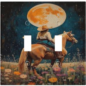 Decorative Art Light Switch Covers,2 Gang Toggle Rocker,Wall Plate,Switchplate Electrical Faceplate,Weastern Cowboy (Double Toggle/5x4.9 IN)