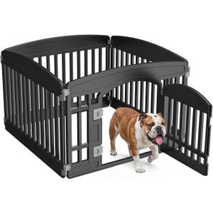 NEWBULIG Dog Playpen 4-Panel, 24IN Puppy Playpen, Stable Dog Play Pen Indoors/Outdoor with Secure Locking Door, Plastic Pet Fence for Small & Medium Dogs (Jet Black)