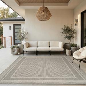 MontVoo-Outdoor Rug-Patio Rug 8x10 ft Polypropylene Indoor Outdoor Rugs Outdoor Carpet for Patio Deck Balcony Porch, Textured Weave, Durable for High Traffic, Fade-Resistant, Modern Silver Grey