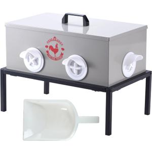 SARUFO Chicken Feeder 25lb 6-Port All-Weather Metal Poultry Feeder with Plugs, Wind and Rainproof, Suitable for Stove with Stand Inside or Outside (17*9.9*7inchs)