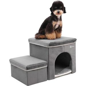 Foldable Pet Stairs for Beds & Sofas - Non-Slip Dog Steps with Storage for Small to Medium Dogs & Cats, Supports up to 120 lbs - Durable 2 & 3-Step Doggie Ladder for Easy Access
