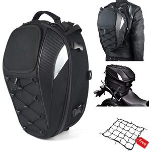 Motorcycle Tail/Seat Bag - Dual Use Waterproof Helmet Bag with Extra Cargo Net