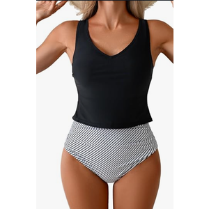 Eomenie Womens Halter Tankini Bathing Suit Ruched Tummy Control Two Piece Swimsuit with Bottom (XL, Black)