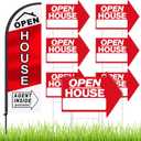 Juexica 8 Pcs Open House Signs for Real Estate with Pole Kit 7 Pcs 24 x 18 Inch Open House Red Arrow Yard Signs Double Sided Swooper Banners Feather Flag for Outside