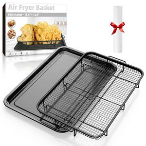 Air Fryer Basket for Oven, Extra Large 18.8" x 12.8" Oven Air Fryer Basket and Tray Set with 30 PCS Parchment Papers, DEGOVIN Stainless Steel Oven Pan and Crisper Tray (Black)