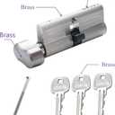 60MM Solid Brass Lock Cylinder with 3 Brass Keys Satin Nickel Color Cylinder Door Lock Replacement (Color:Satin Nickel, 60MM-Thumbturn,Material: Brass)