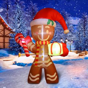 8FT Inflatable Gingerbread Man Outdoor Christmas Decoration,Built-in LED Lights Blow Up for Yard, Gardern, Lawn, Indoor Xmas Holiday