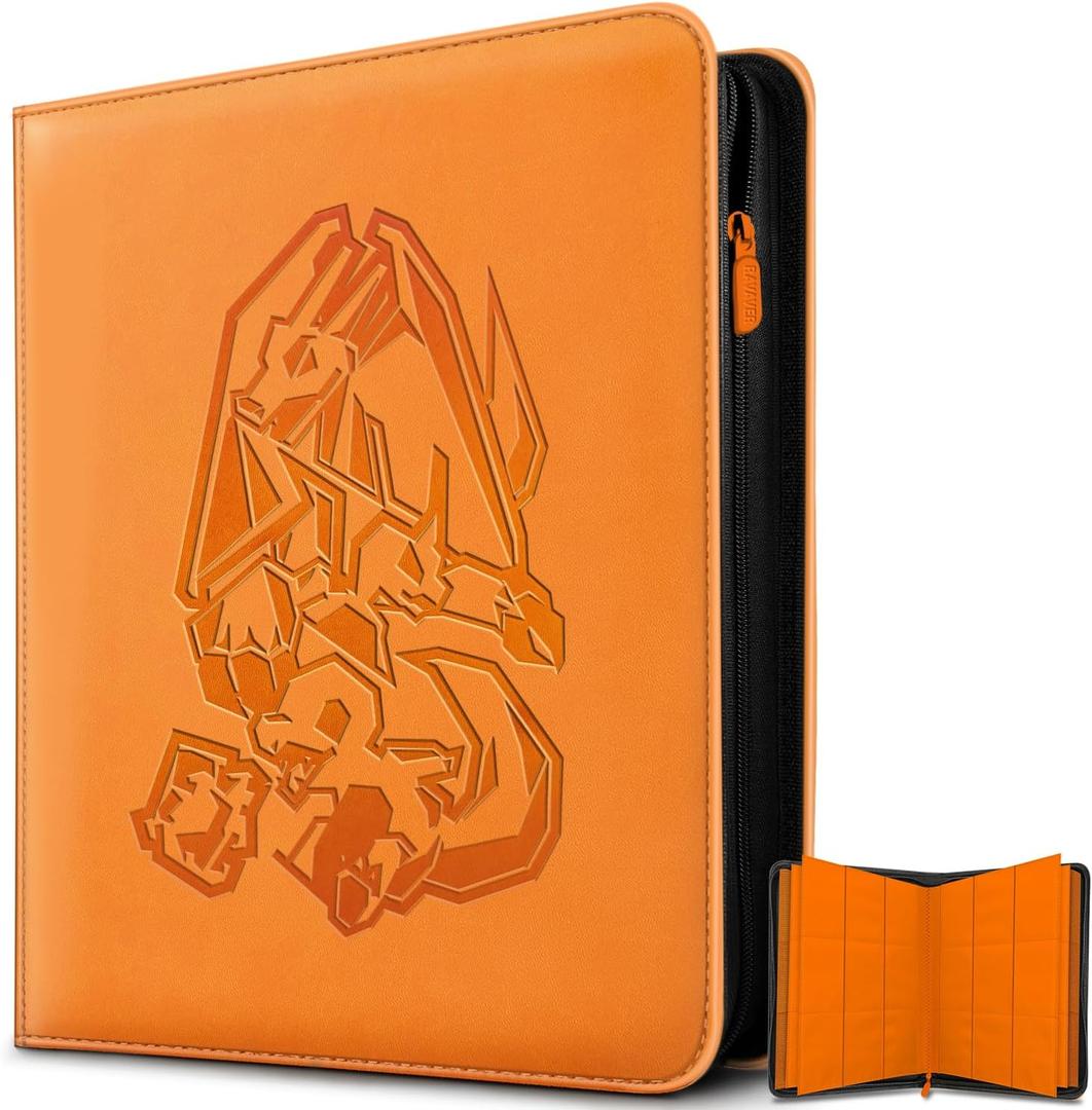 9 Pocket Card Binder, 540 Cards Trading Cards Games Collection Holder Book Folder with Customizable Label Slot and Side-Loading Sleeves (Orange), Medium