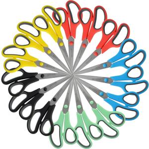 Westcott 8" Straight Stainless Steel Soft Handle Scissors, Assorted Colors, Pack of 15