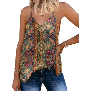 SUNAELIA Chiffon Cami V Neck Tank Tops for Women Loose Fit Flowy Spaghetti Strap Camisole Summer Casual Sleeveless Shirts (Large, Multicolor 721)